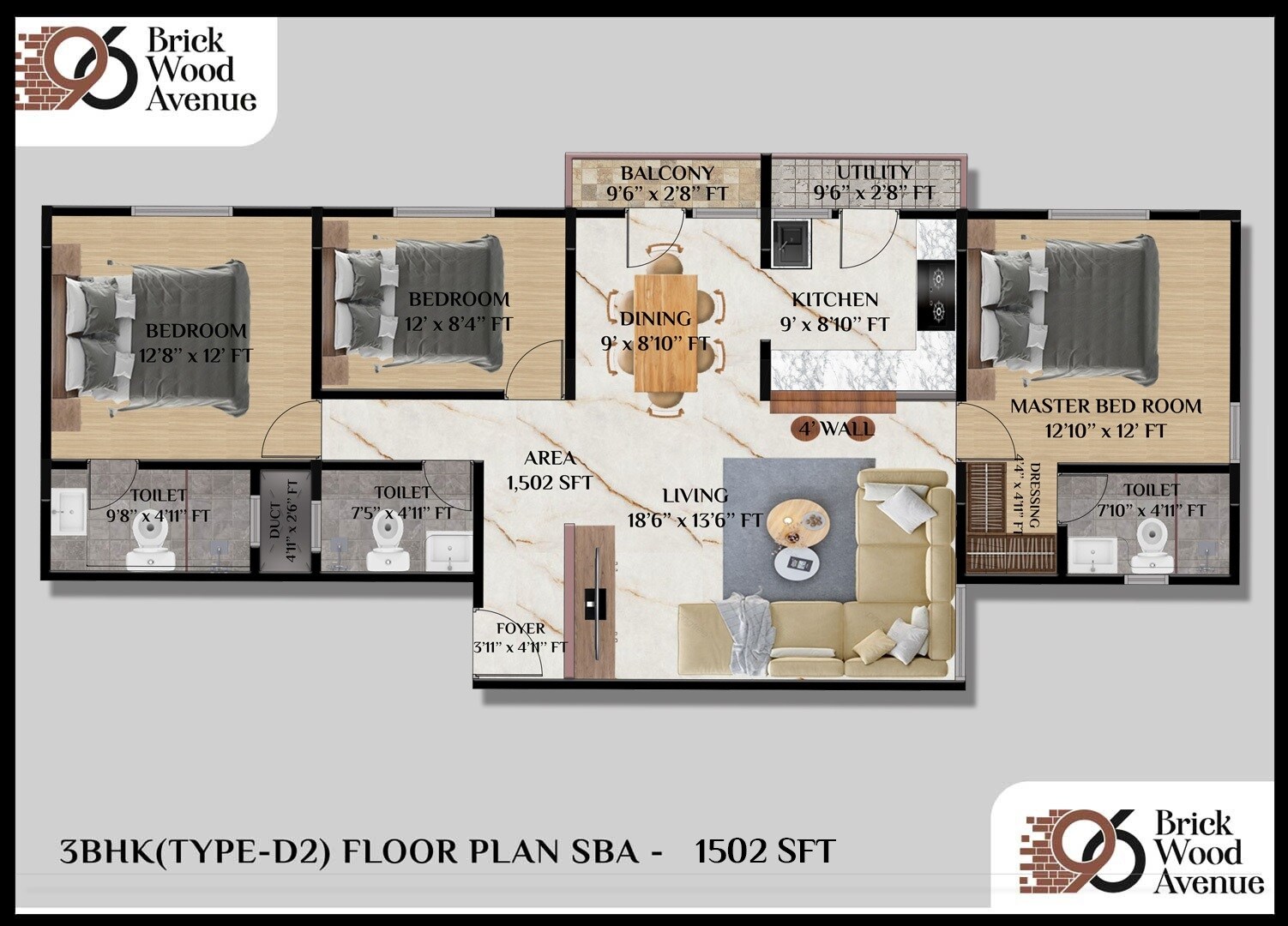 3 BHK 1502 Sq. Ft. Apartment