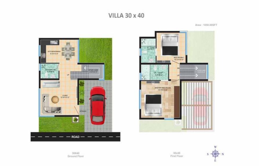Floor plan of 2 BHK 1050 Sq. Ft. Villa in Citrus Belmont, Bangalore