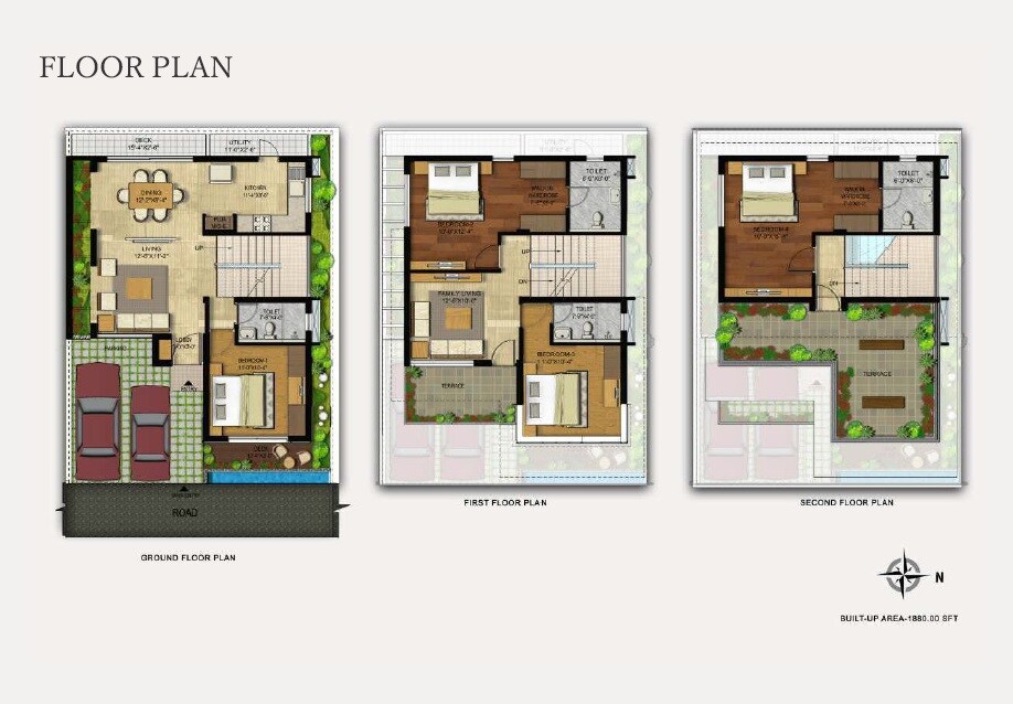 Floor plan of 4 BHK 1880 Sq. Ft. Villa in Citrus Polaris, Bangalore