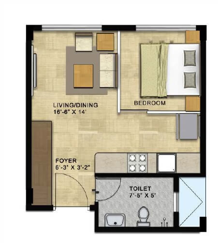Floor plan of 1 BHK Apartment - 423 sq. ft. in Citrus Ventures Vega, Bangalore