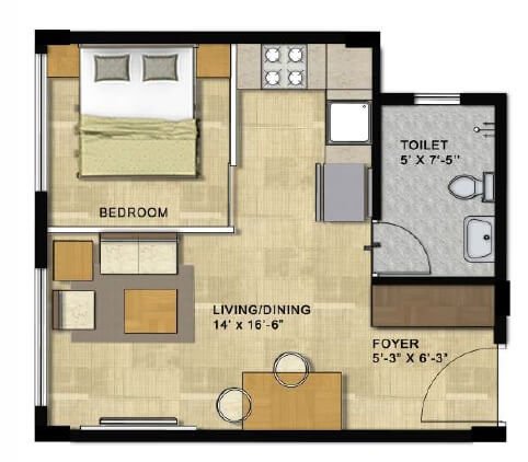 Floor plan of 1 BHK Apartment - 440 sq. ft. in Citrus Ventures Vega, Bangalore