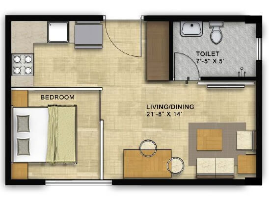 Floor plan of 1 BHK Apartment - 444 sq. ft. in Citrus Ventures Vega, Bangalore