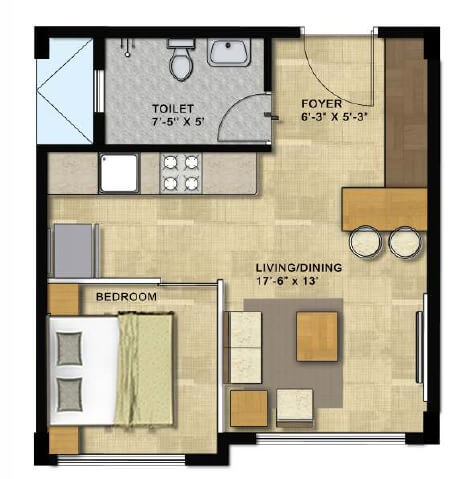 Floor plan of 1 BHK Apartment - 454 sq. ft. in Citrus Ventures Vega, Bangalore