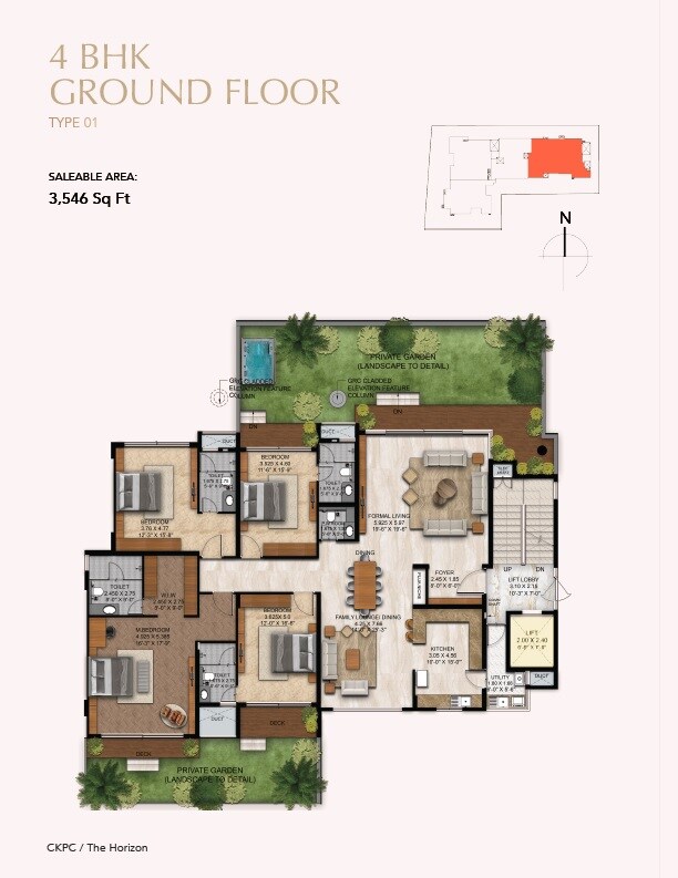 Floor plan of 4 BHK 3546 Sq. Ft. Apartment in CKPC Horizon, Bangalore