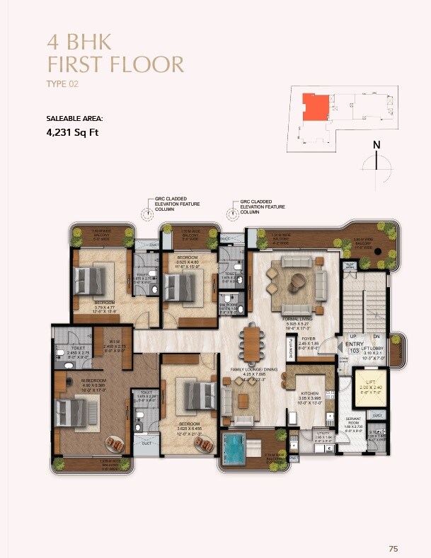 Floor plan of 4 BHK 4231 Sq. Ft. Apartment in CKPC Horizon, Bangalore
