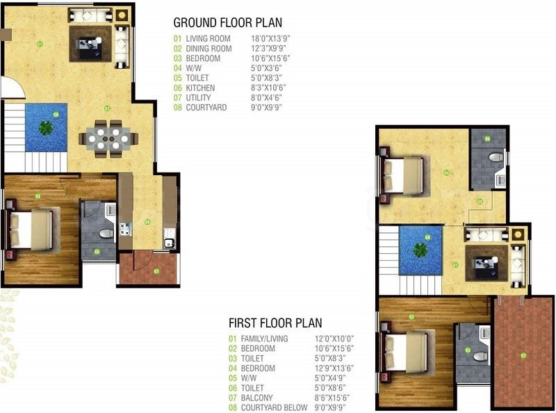 Floor plan of 3 BHK 2100 Sq. Ft. Villa in CMRS Courtyard, Bangalore