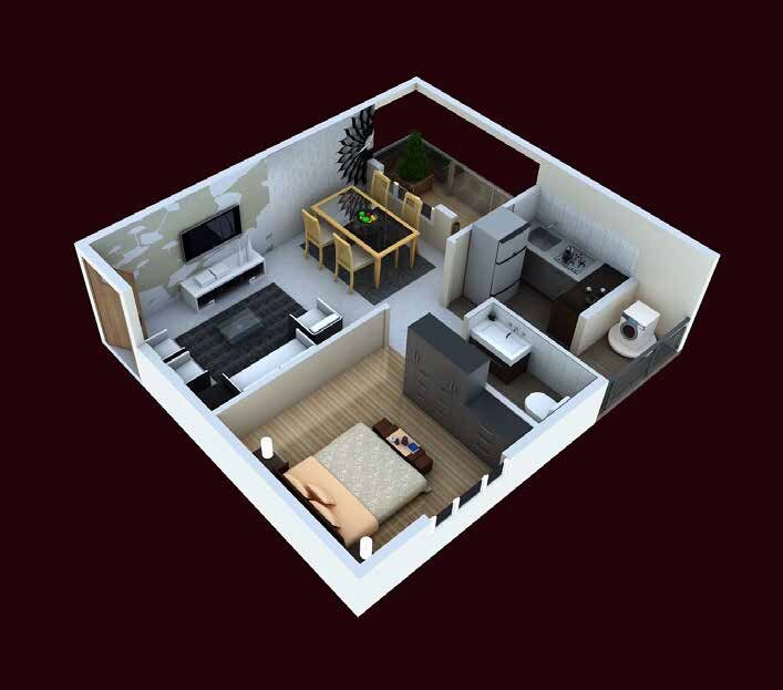 Floor plan of 1 BHK 620 Sq. Ft. Apartment in CMRS Misty Winds, Bangalore