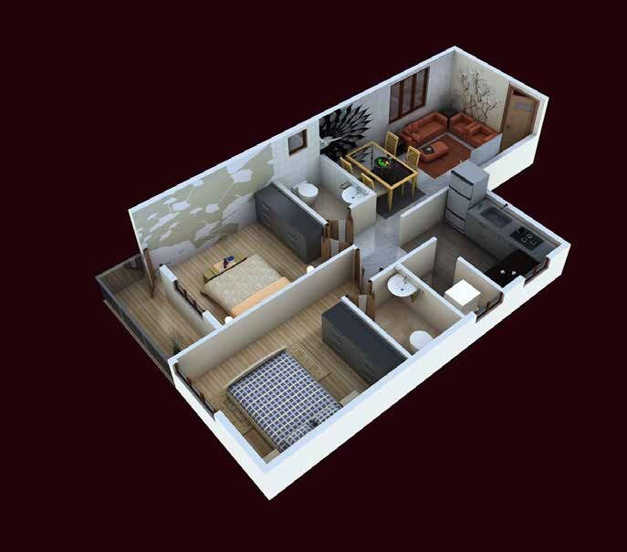 Floor plan of 2 BHK 939 Sq. Ft. Apartment in CMRS Misty Winds, Bangalore