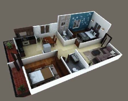 Floor plan of 2 BHK 980 Sq. Ft. Apartment in CMRS Misty Winds, Bangalore