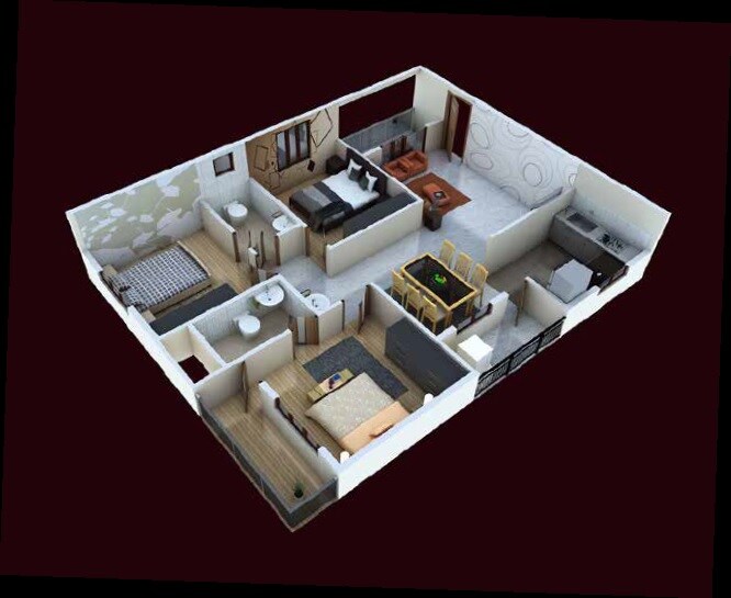 Floor plan of 3 BHK 1345 Sq. Ft. Apartment in CMRS Misty Winds, Bangalore