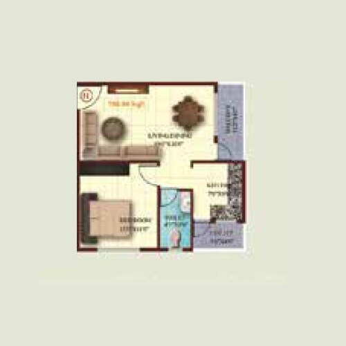 Floor plan of 1 BHK 708 Sq. Ft. Apartment in CMRS Moonstone, Bangalore