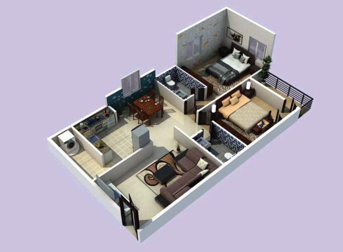 Floor plan of 2 BHK 1070 Sq. Ft. Apartment in CMRS Moonstone, Bangalore