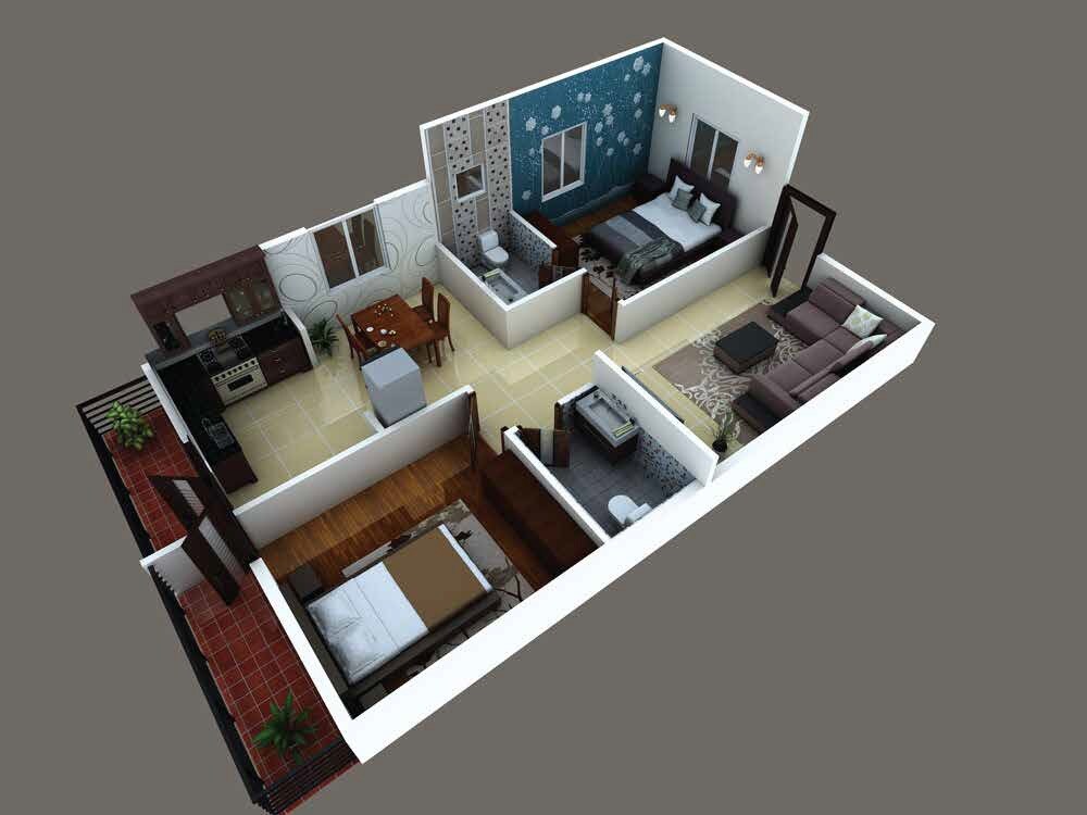 Floor plan of 2 BHK 1111 Sq. Ft. Apartment in CMRS Moonstone, Bangalore