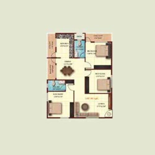 Floor plan of 3 BHK 1487 Sq. Ft. Apartment in CMRS Moonstone, Bangalore
