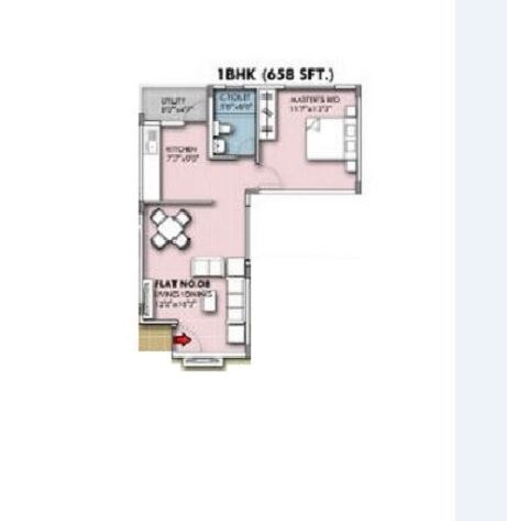 Floor plan of 1 BHK 658 Sq. Ft. Apartment in CMRS Quanta, Bangalore
