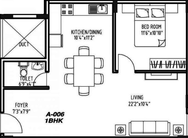 Floor plan of 1 BHK 720 Sq. Ft. Apartment in CMRS Royal Orchid, Bangalore