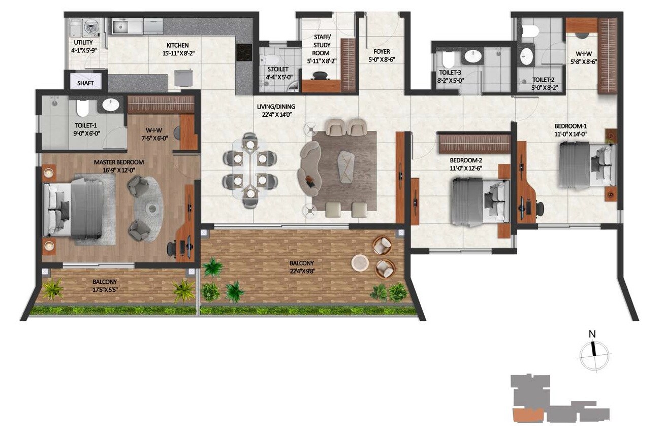 Floor plan of 3 BHK 2690 Sq. Ft. Apartment in Coevolve Misty Shores, Bangalore