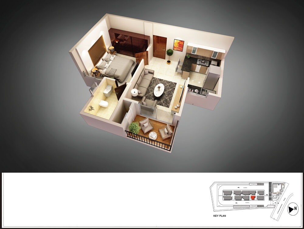 Floor plan of 1 BHK 718 Sq. Ft. Apartment in Coevolve Northern Star, Bangalore