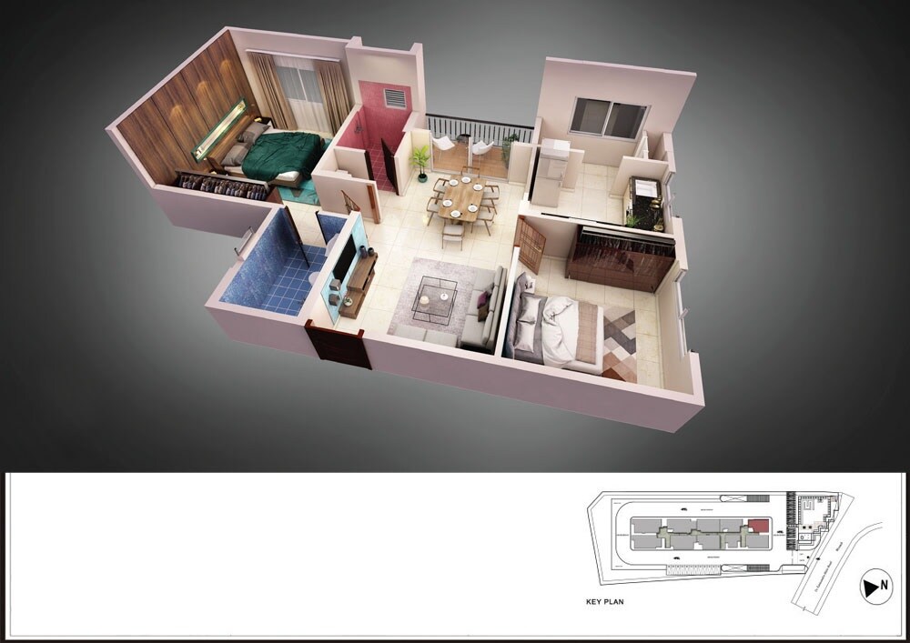 Floor plan of 2 BHK 1149 Sq. Ft. Apartment in Coevolve Northern Star, Bangalore
