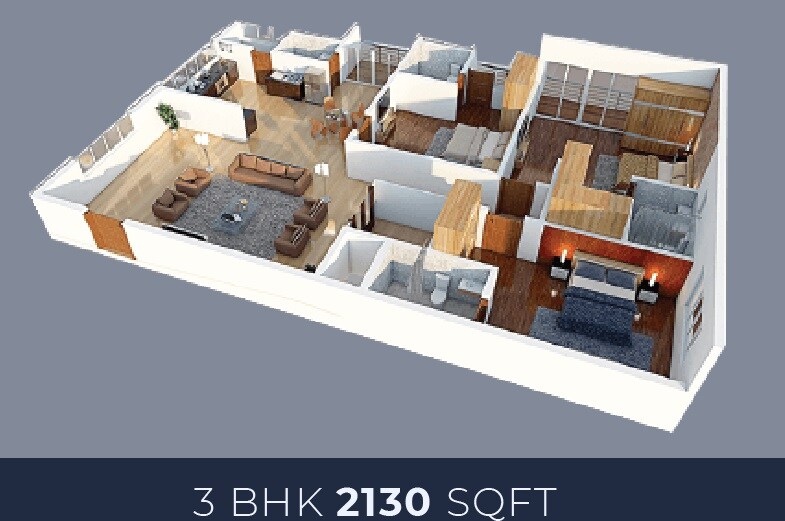 Floor plan of 3 BHK 2130 Sq. Ft. Apartment in Colistaa Sri Ramaa Nilaya, Bangalore