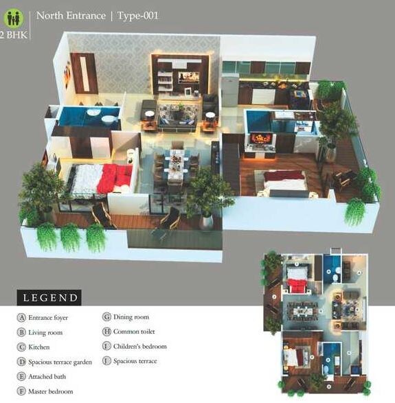 Floor plan of 2 BHK 1295 Sq. Ft. Apartment in Columbia Celestia, Bangalore
