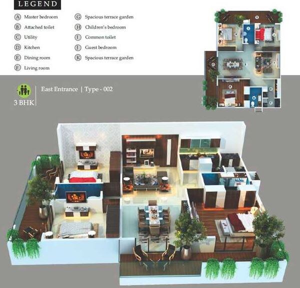 Floor plan of 3 BHK 1602 Sq. Ft. Apartment in Columbia Celestia, Bangalore