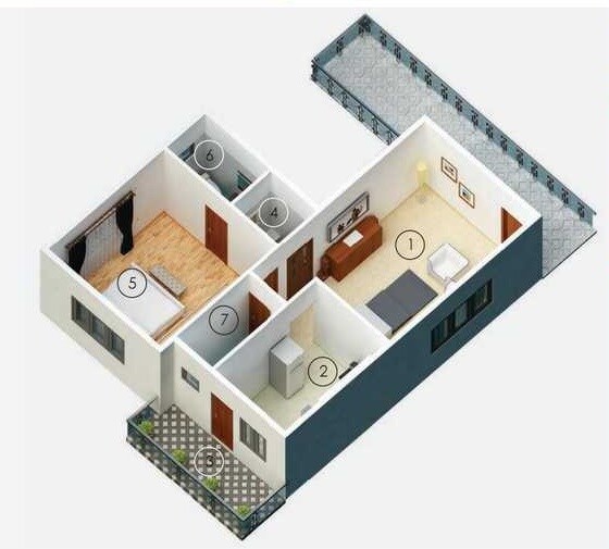 Floor plan of 1 BHK 835 Sq. Ft. Apartment in Comfort Dynasty, Bangalore