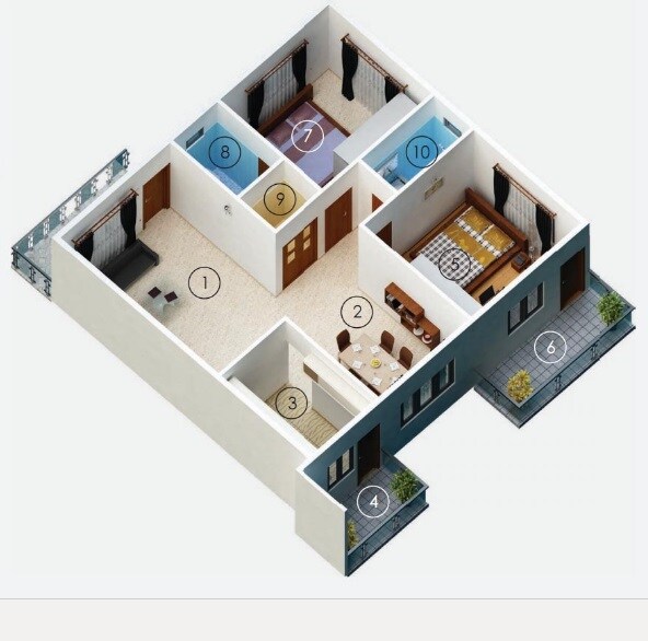 Floor plan of 2 BHK 1245 Sq. Ft. Apartment in Comfort Dynasty, Bangalore
