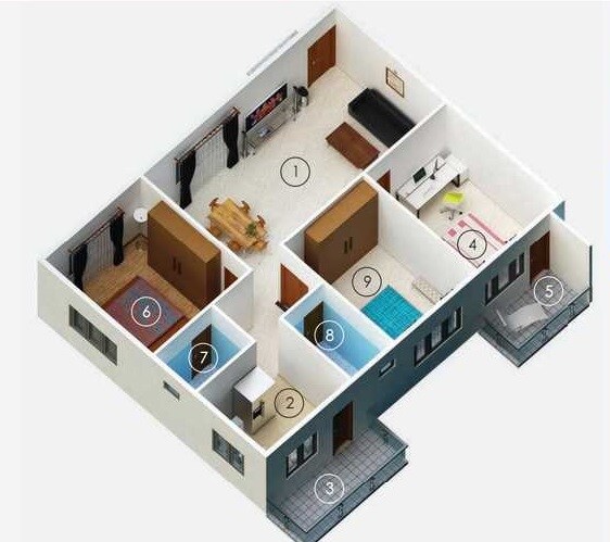 Floor plan of 3 BHK 1415 Sq. Ft. Apartment in Comfort Dynasty, Bangalore