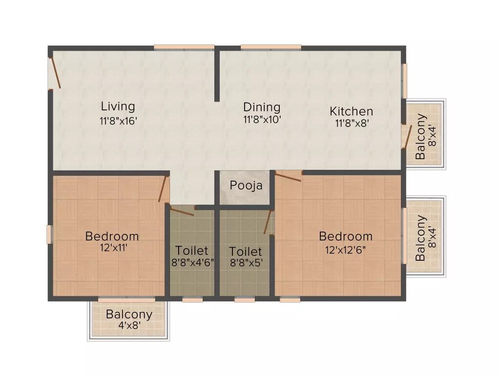 2 BHK 1170 Sq. Ft. Apartment