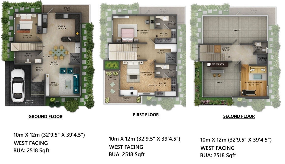 Floor plan of 4 BHK 2518 Sq. Ft. Villa in Concorde Abode 99, Bangalore