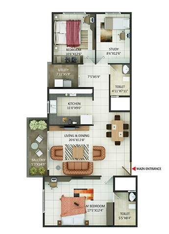 Floor plan of 3 BHK 2166 Sq. Ft. Apartment in Concorde Alta Monte, Bangalore