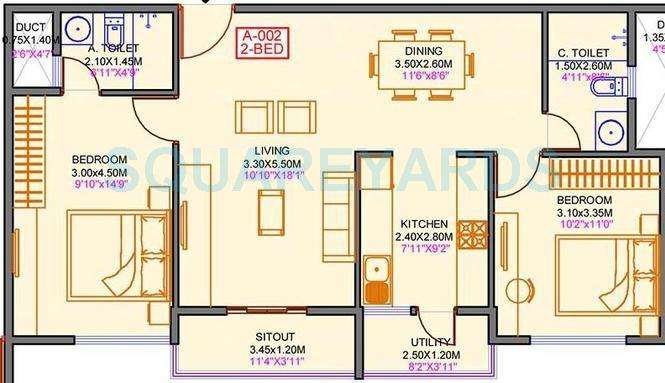 2 BHK 1100 Sq. Ft. Apartment in Concorde Amber