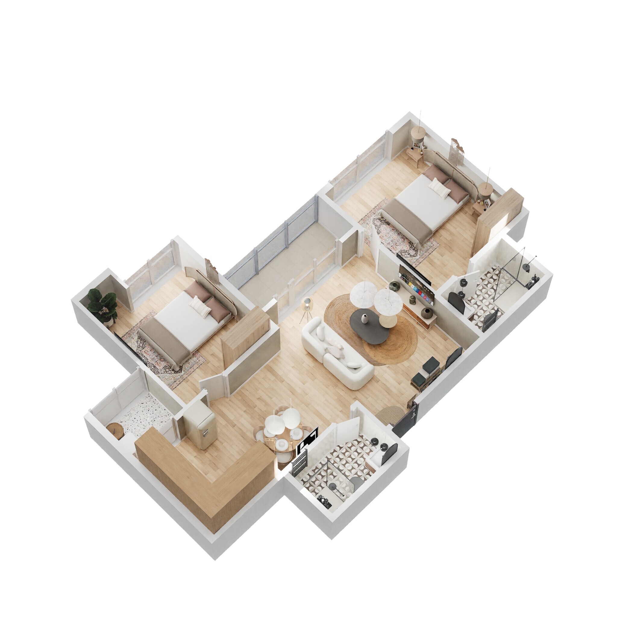 Floor plan of 2 BHK 1074 Sq. Ft. Apartment in Concorde Auriga, Bangalore