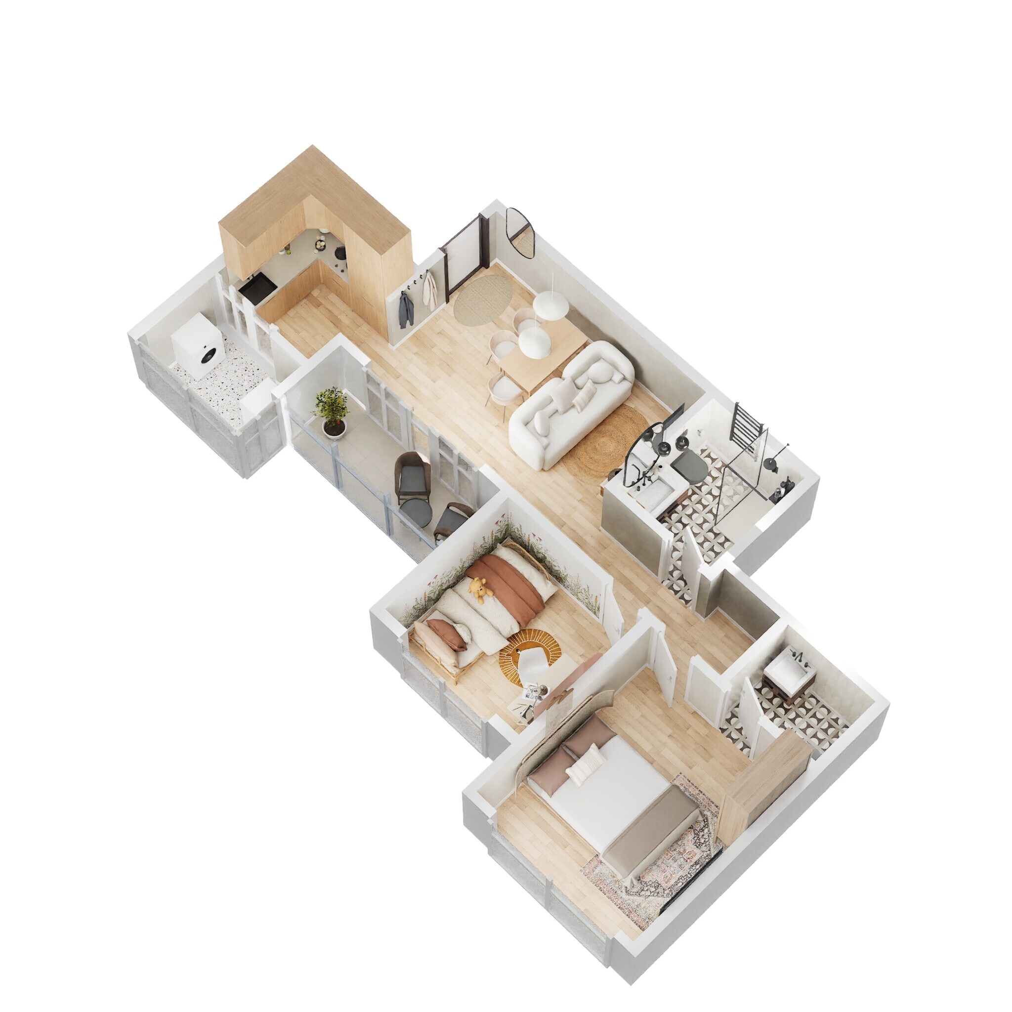 Floor plan of 2 BHK 833 Sq. Ft. Apartment in Concorde Auriga, Bangalore