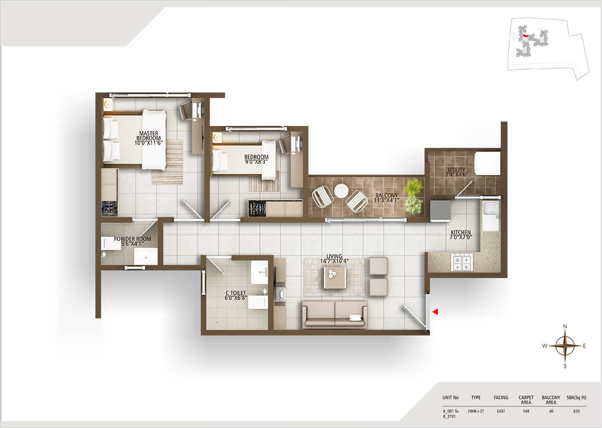Other, concorde-auriga 2 Bedroom 833 Sq.Ft. Apartment In Kr Puram Bangalore 8954665