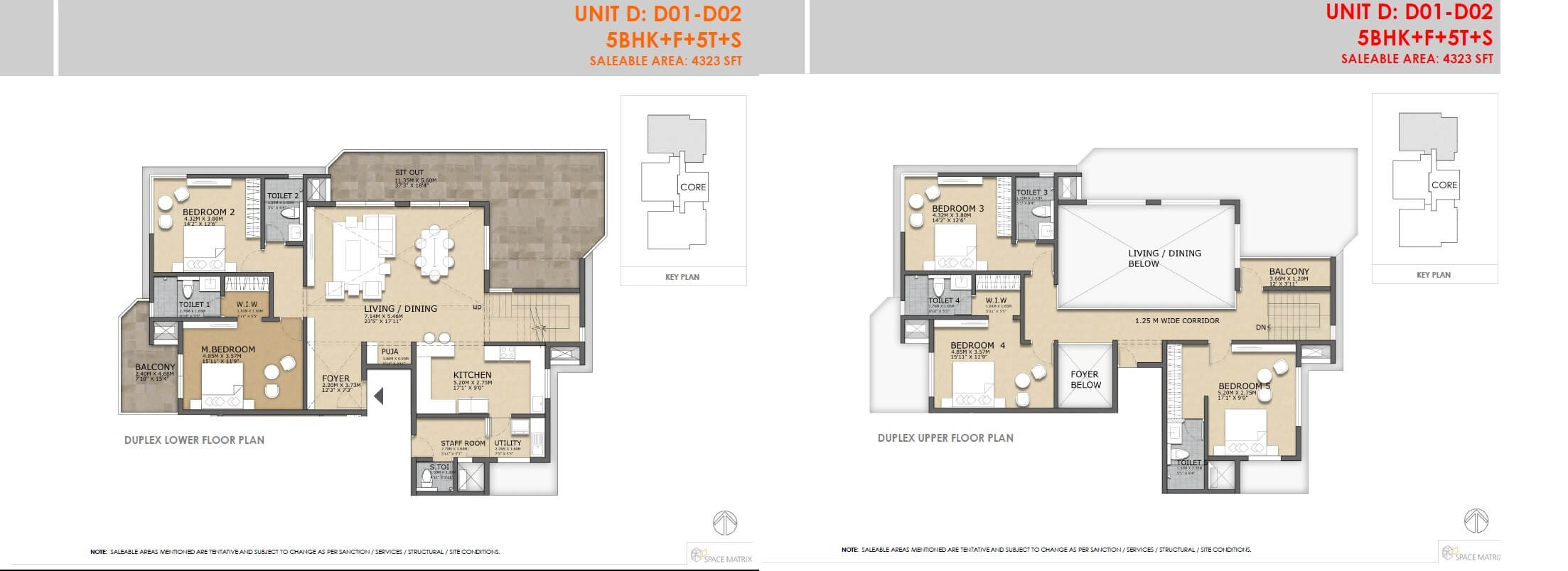 Floor plan of 5 BHK 4323 Sq. Ft. Penthouse in Concorde Crescent Bay, Bangalore