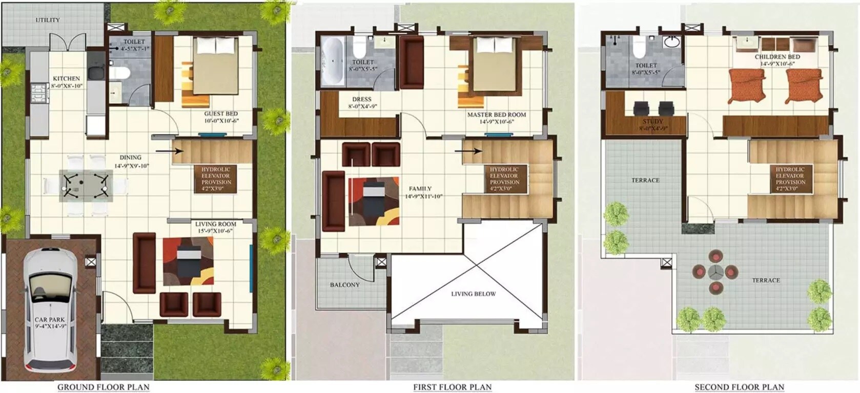 Floor plan of 3 BHK 2431 Sq. Ft. Villa in Concorde Cuppertino, Bangalore