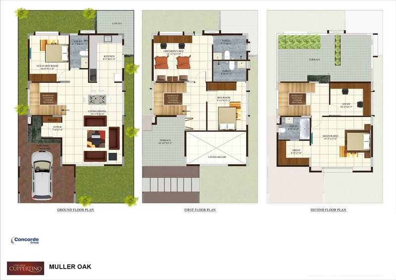 Floor plan of 4 BHK 2870 Sq. Ft. Villa in Concorde Cuppertino, Bangalore