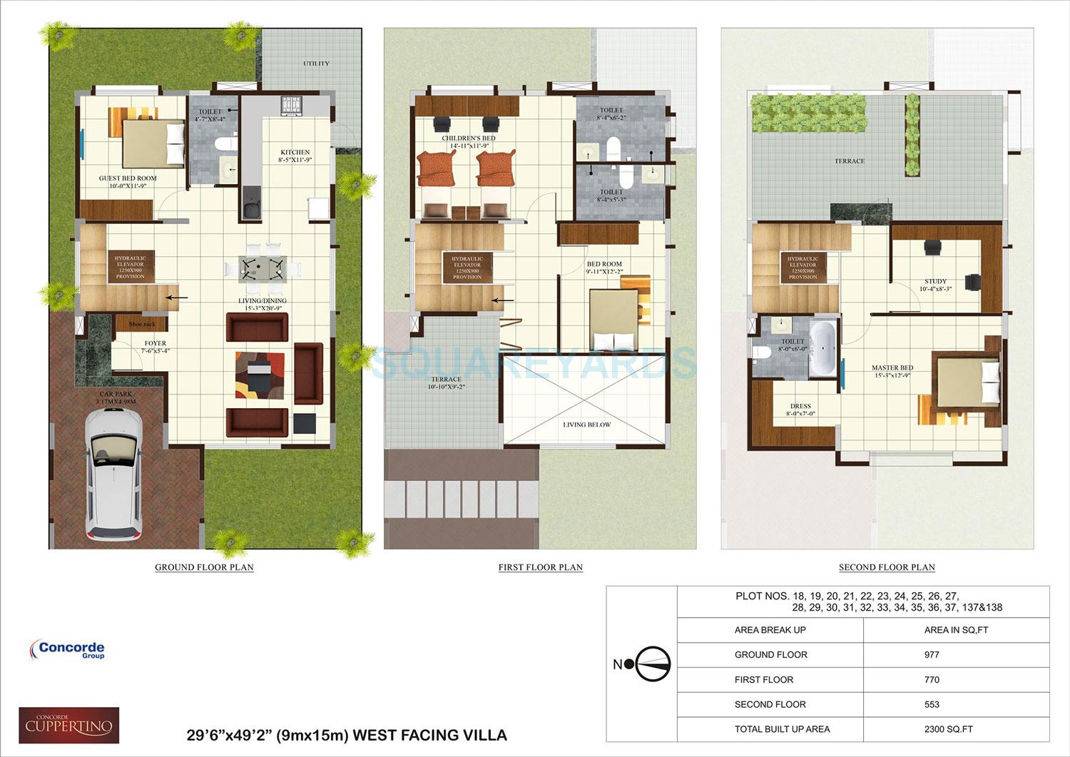 Floor plan of 3 BHK 2300 Sq. Ft. Villa in Concorde Cuppertino, Bangalore