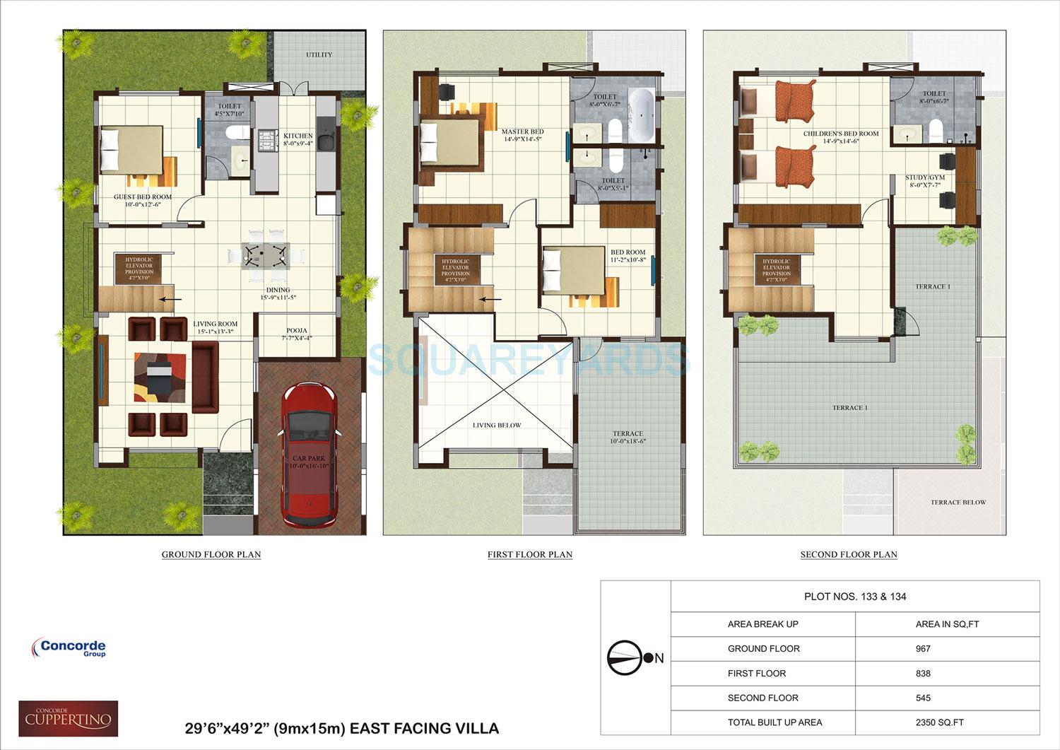 Floor plan of 3 BHK 2350 Sq. Ft. Villa in Concorde Cuppertino, Bangalore