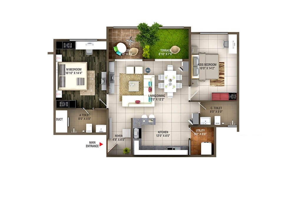 Floor plan of 2 BHK 1146 Sq. Ft. Apartment in Concorde Epitome, Bangalore