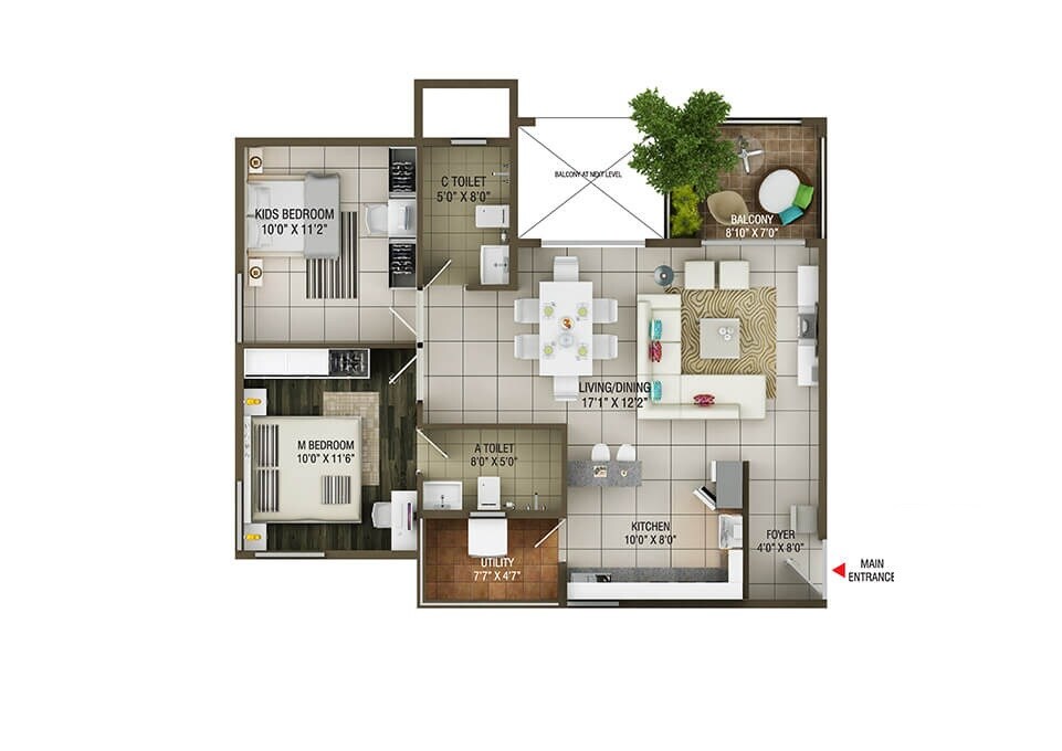 Floor plan of 2 BHK 1371 Sq. Ft. Apartment in Concorde Epitome, Bangalore