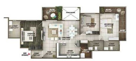 Floor plan of 3 BHK 1521 Sq. Ft. Apartment in Concorde Epitome, Bangalore