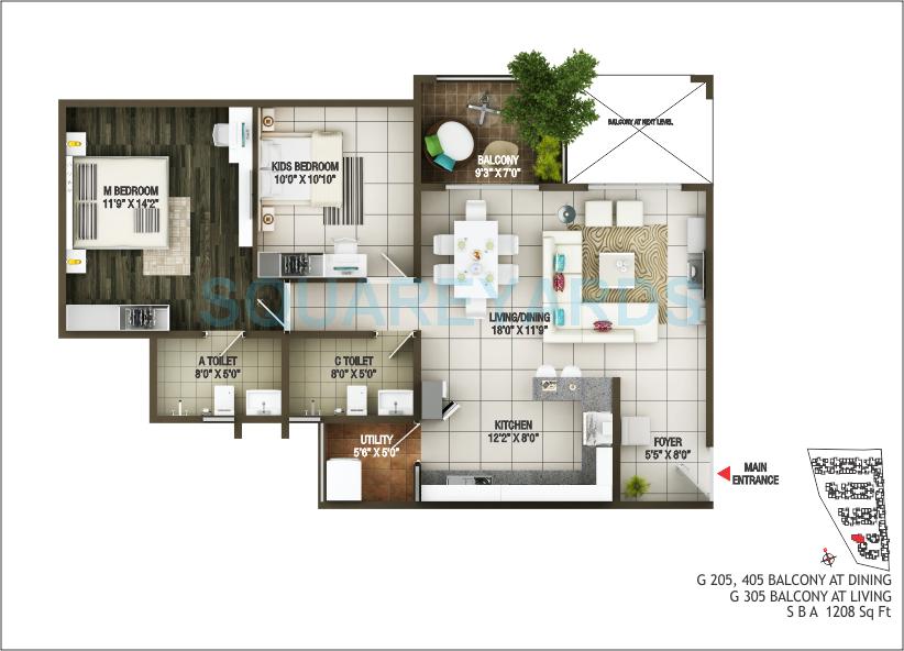 Floor plan of 1 BHK 1208 Sq. Ft. Apartment in Concorde Epitome, Bangalore