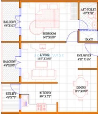Floor plan of 1 BHK 766 Sq. Ft. Apartment in Concorde Livingston, Bangalore