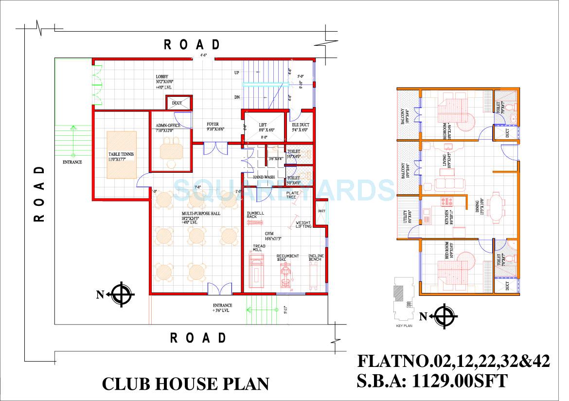 Floor plan of 2 BHK 1129 Sq. Ft. Apartment in Concorde Livingston, Bangalore