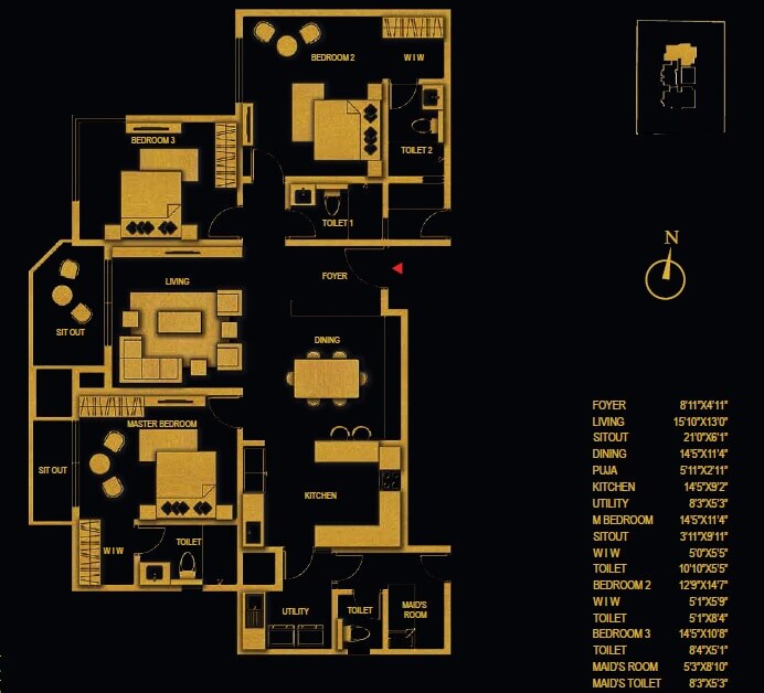 Floor plan of 3 BHK 2693 Sq. Ft. Apartment in Concorde Luxepolis, Bangalore