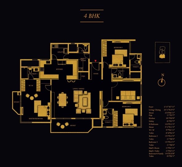 Floor plan of 3 BHK 3245 Sq. Ft. Apartment in Concorde Luxepolis, Bangalore