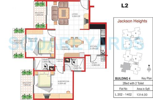 Floor plan of 2 BHK 1314 Sq. Ft. Apartment in Concorde Manhattans, Bangalore